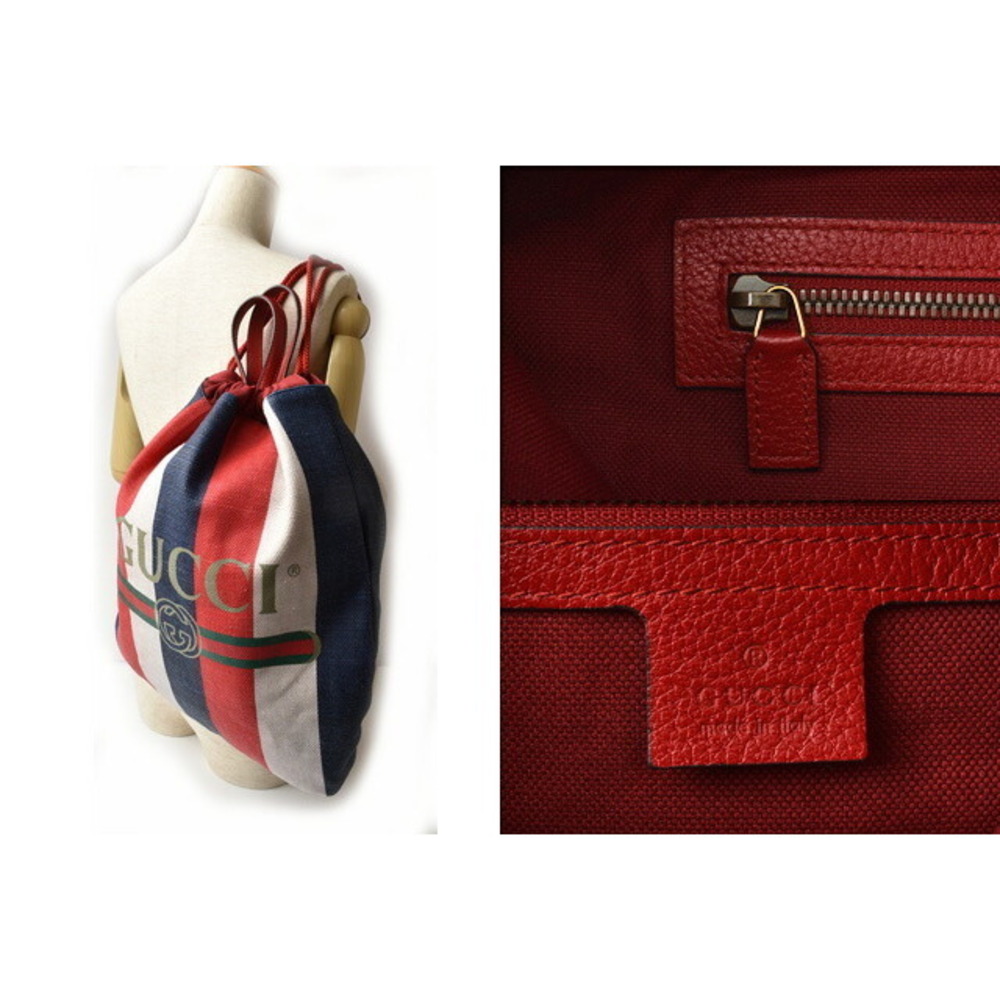 Gucci Drawstring Backpack Striped Leather Logo Tr… - image 2